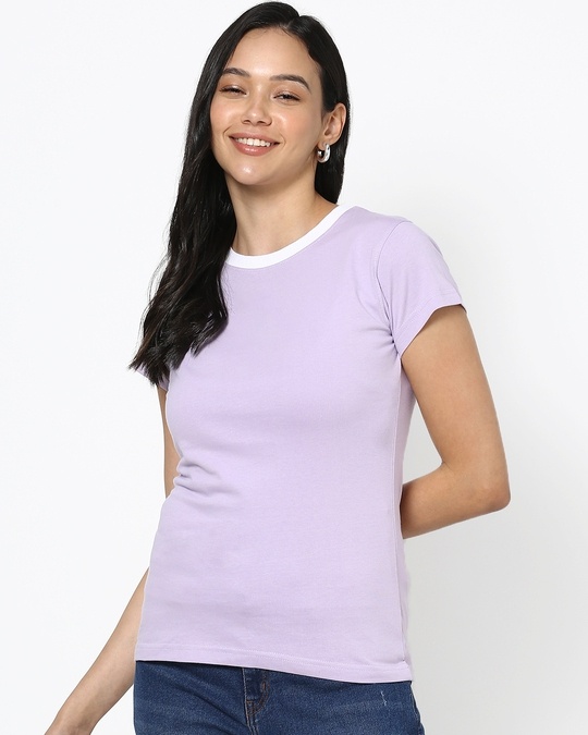 Shop Women's Purple Rose Varsity Half Sleeve Round Neck T-Shirt-Front