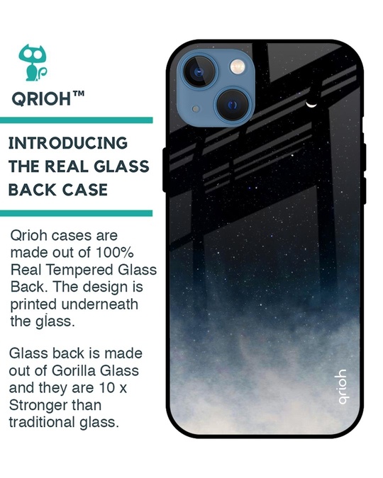 Shop Black- Blue Aura Iphone 13 Premium Glass Case (Gorilla Glass & Shockproof Anti-Slip Silicone)-Back