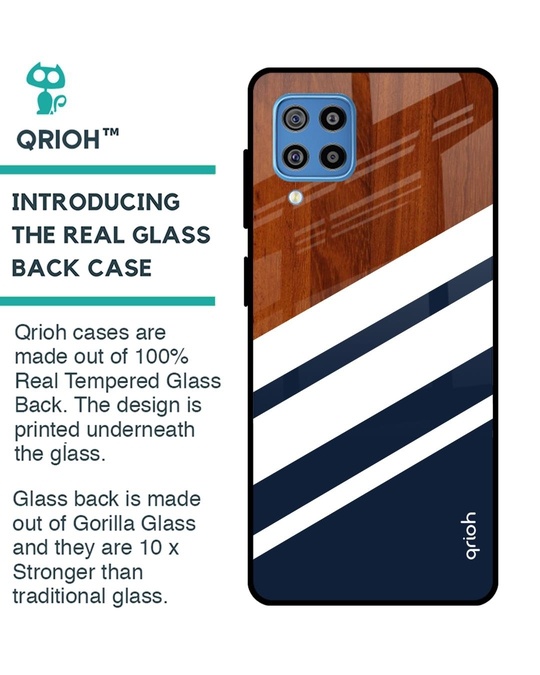 Shop Bold Stripes Glass Case For Samsung Galaxy F22-Back