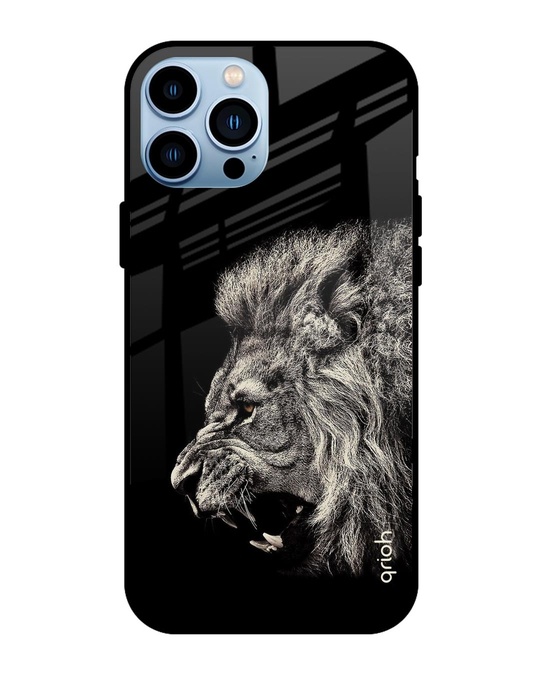 Shop Black Brave Lion Iphone 13 pro Premium Glass Case (Gorilla Glass & Shockproof Anti-Slip Silicone)-Front