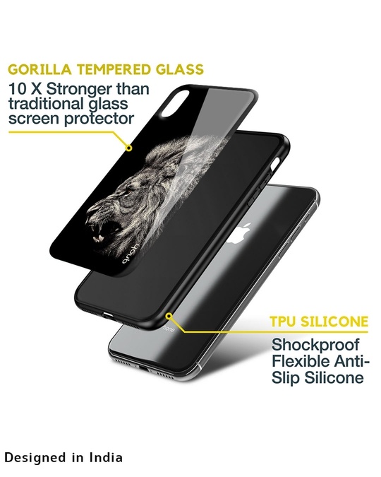 Shop Black Brave Lion Iphone 13 pro Premium Glass Case (Gorilla Glass & Shockproof Anti-Slip Silicone)-Design