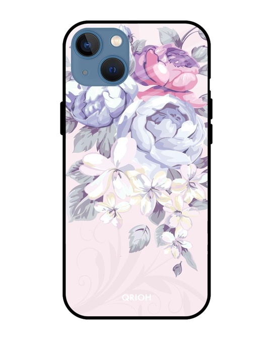 Shop Elegant Floral Glass Case For Iphone 13-Front