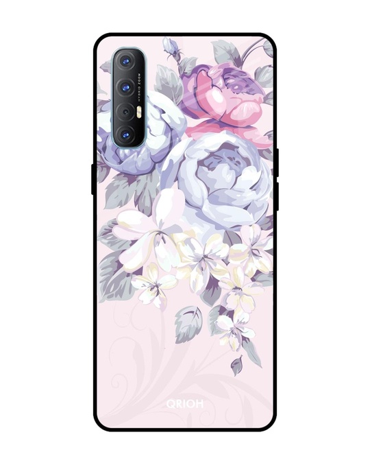 Shop Elegant Floral Glass Case For Oppo Reno 3 Pro-Front