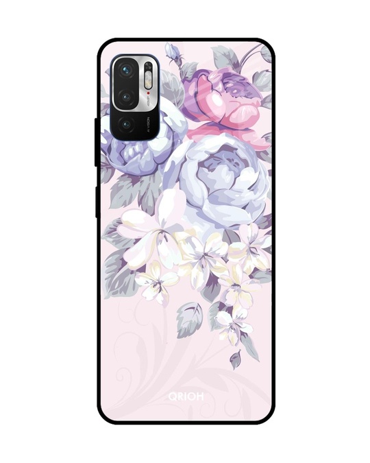 Shop Elegant Floral Glass Case For Redmi Note 10t 5g-Front