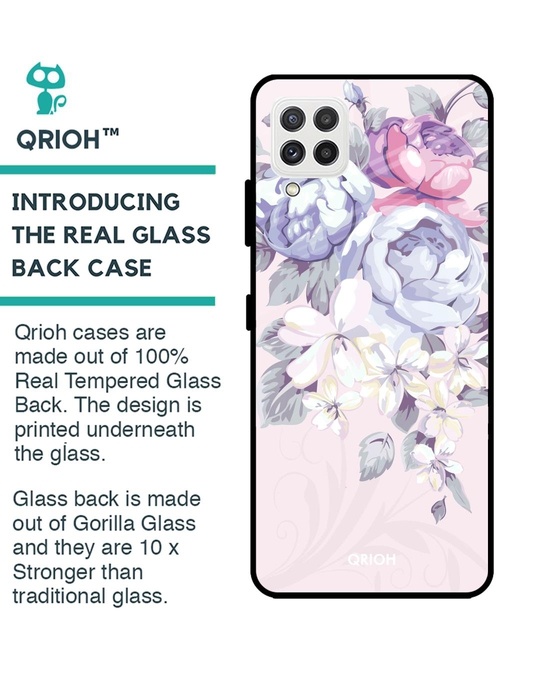 Shop Elegant Floral Glass Case For Samsung Galaxy A22-Back