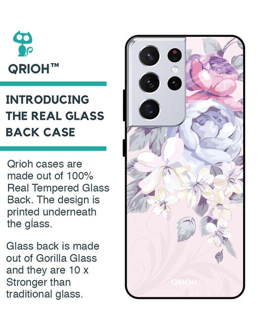 Shop Elegant Floral Glass Case For Samsung Galaxy S21 Ultra-Back
