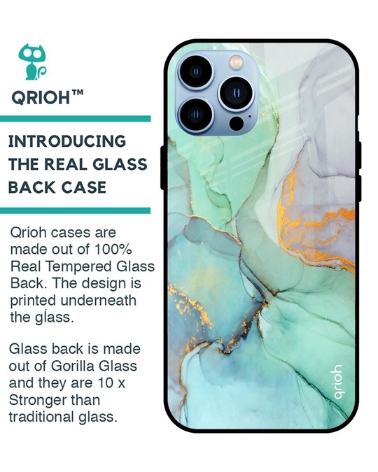 Shop Green Marble Glass Case For Iphone 13 Pro-Back