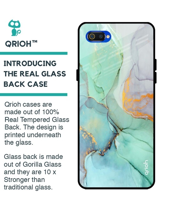 Shop Green Marble Glass Case For Realme C2-Back