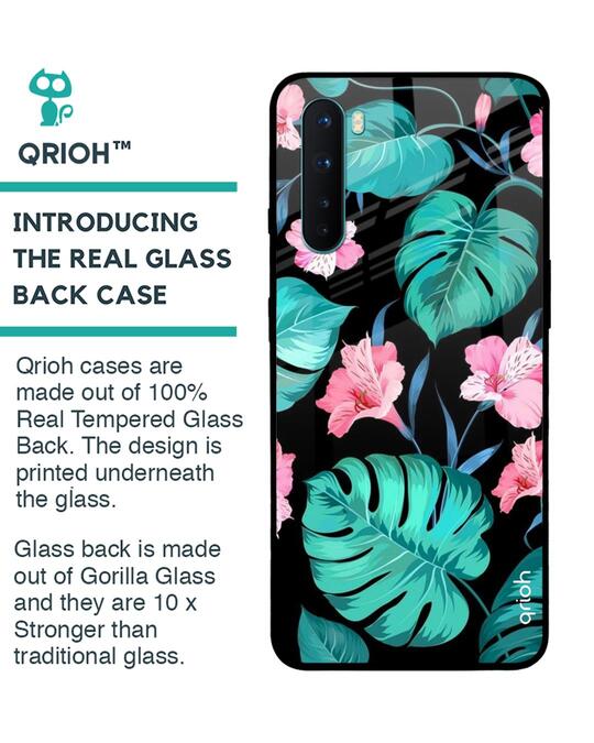 Shop Tropical Leaves & Pink Flowers Glass Case For Oneplus Nord-Design