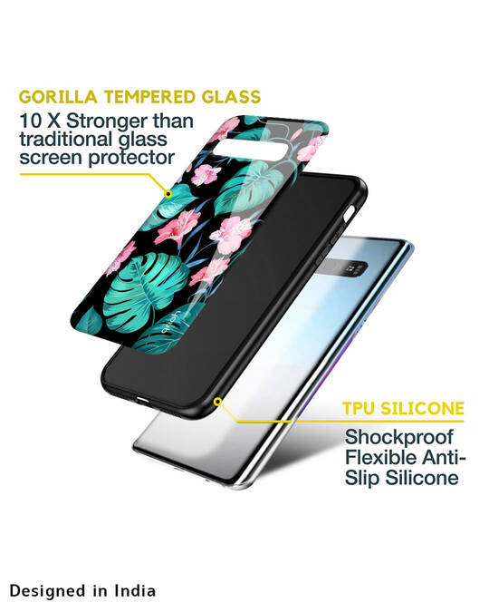 Shop Tropical Leaves & Pink Flowers Glass Case For Samsung Galaxy A12-Design