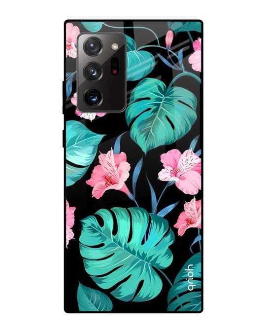 Shop Tropical Leaves & Pink Flowers Glass Case For Samsung Galaxy Note 20 Ultra-Front