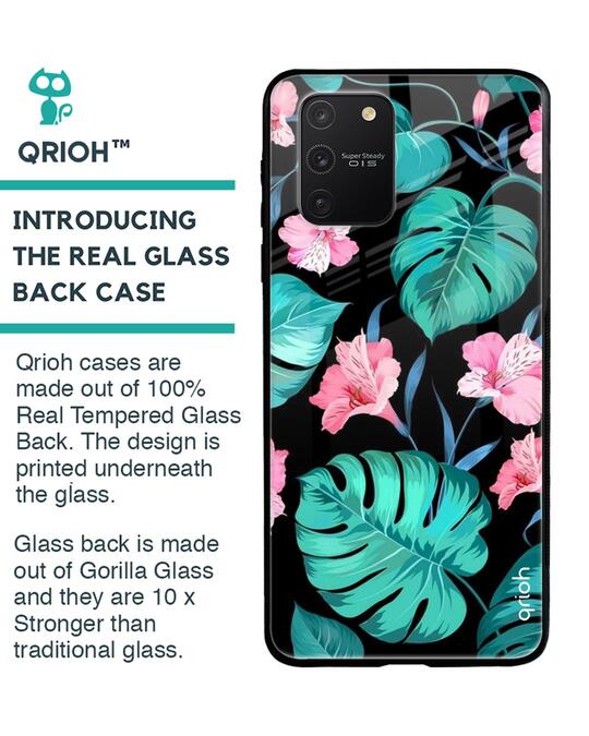 Shop Tropical Leaves & Pink Flowers Glass Case For Samsung Galaxy S10 Lite-Back