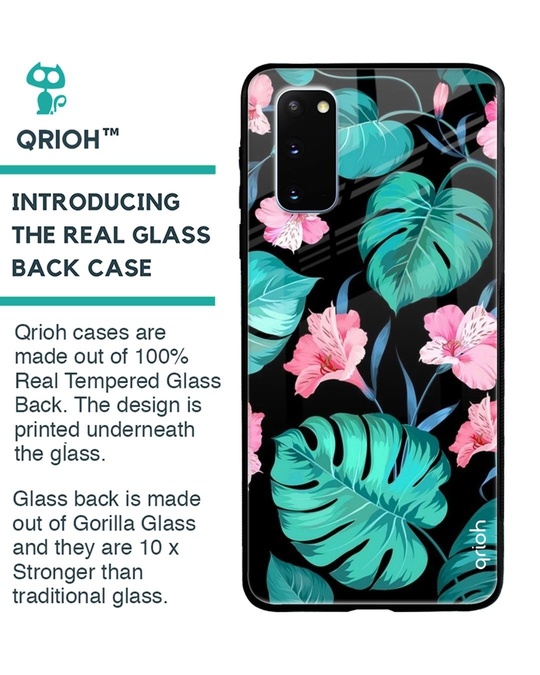 Shop Tropical Leaves & Pink Flowers Glass Case For Samsung Galaxy S20-Back