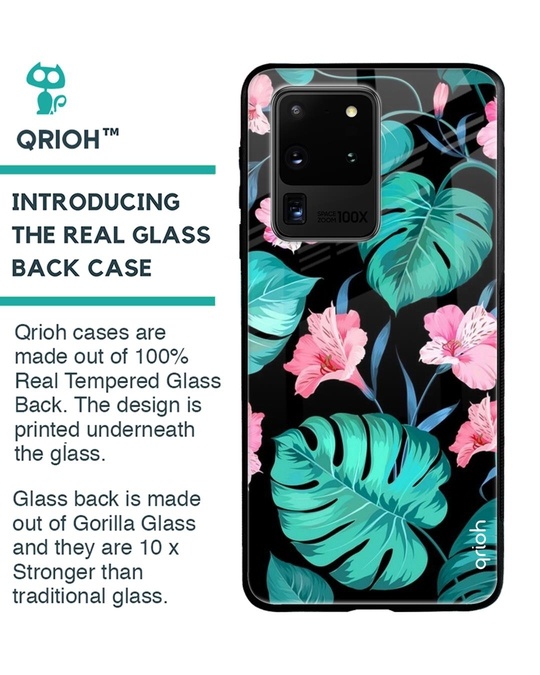 Shop Tropical Leaves & Pink Flowers Glass Case For Samsung Galaxy S20 Ultra-Back