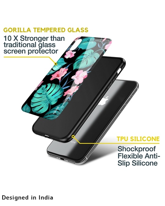 Shop Tropical Leaves & Pink Flowers Glass Case For Iphone 13 Mini-Design