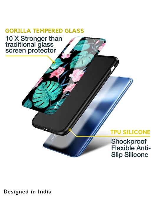 Shop Tropical Leaves & Pink Flowers Glass Case For Realme C3-Design