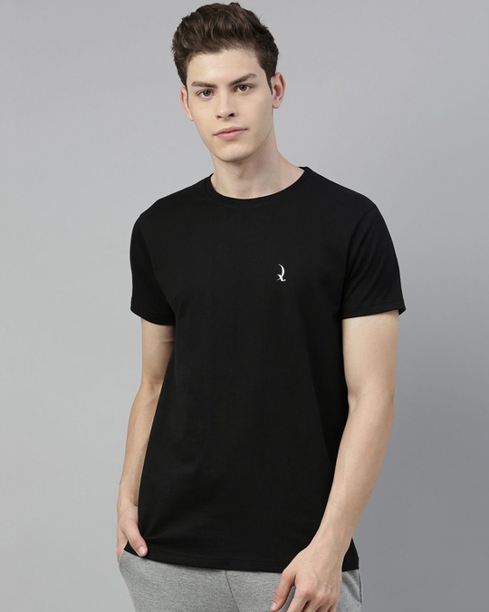 Shop Black Solid T Shirt-Front
