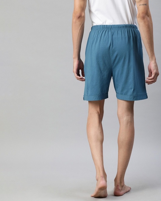 Shop Blue Solid Shorts-Back