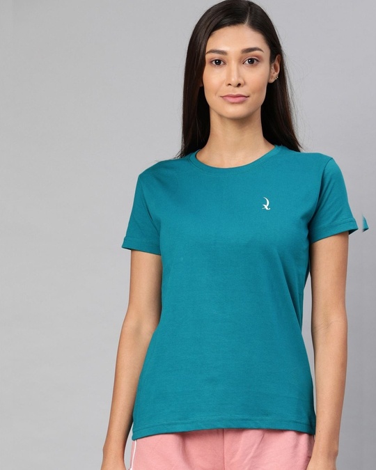 Shop Blue Solid T Shirt-Front