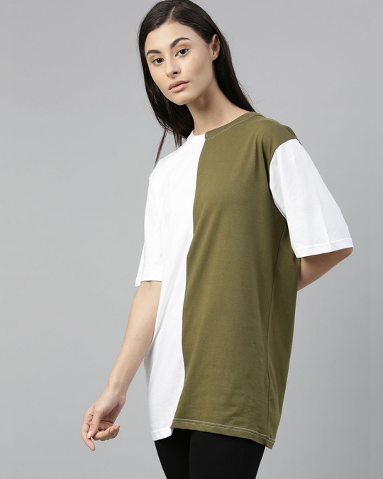 Shop Green Colourblocked T Shirt-Design