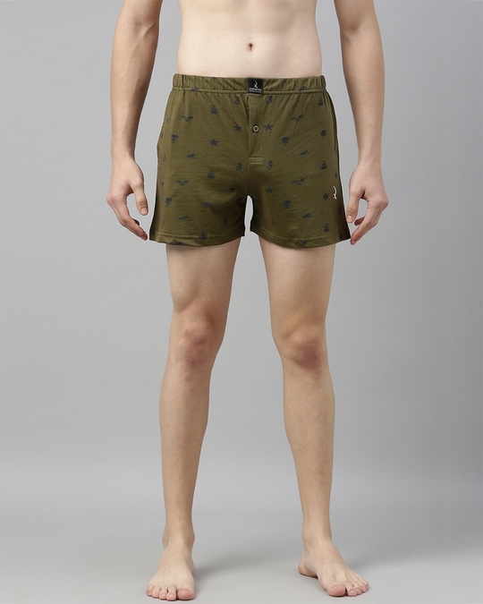 Shop Green Printed Boxer-Front