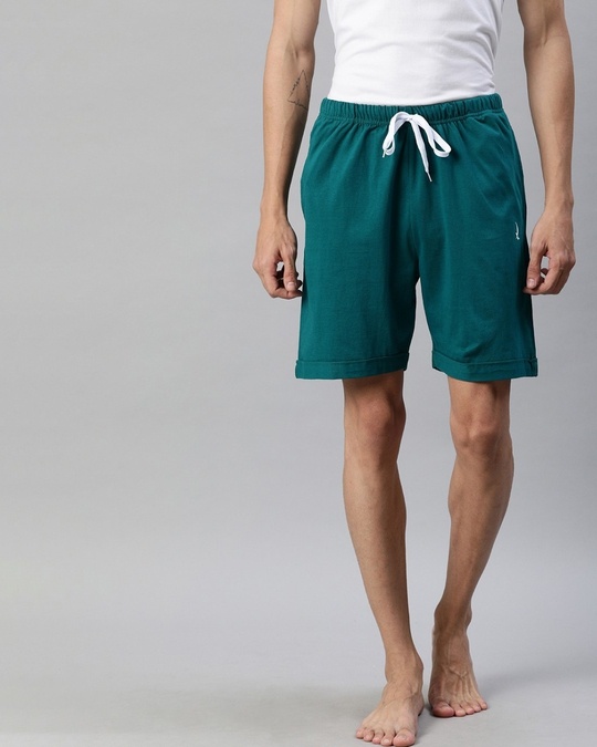 Shop Green Solid Shorts-Front