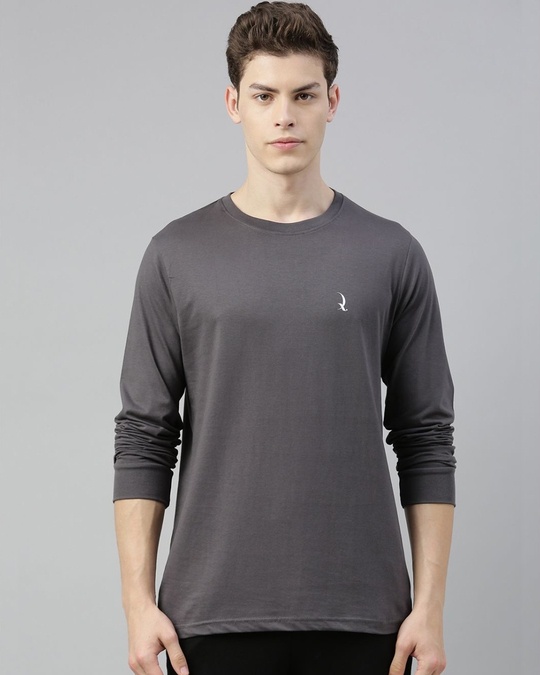 Shop Grey Solid T Shirt-Front