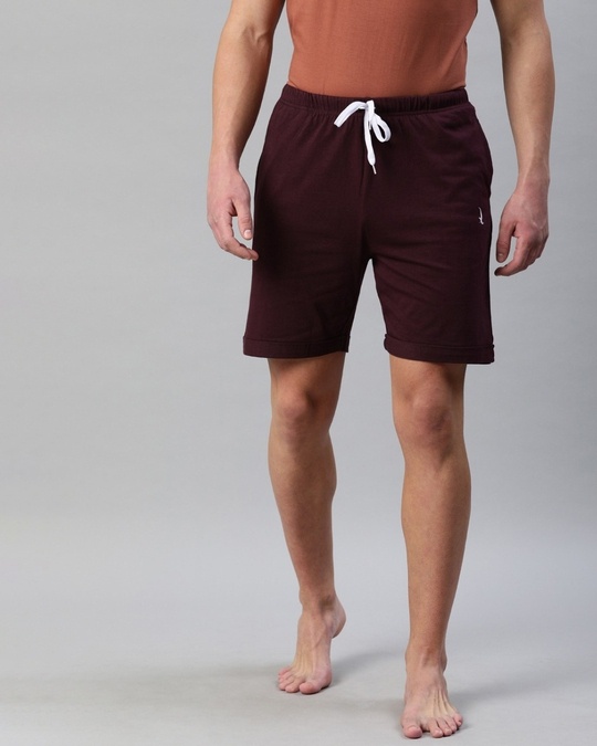 Shop Maroon Solid Shorts-Front