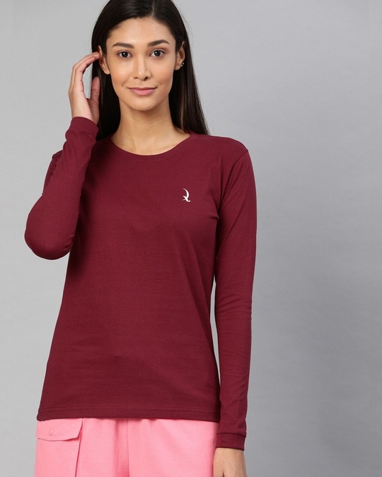 Shop Maroon Solid T Shirt-Front