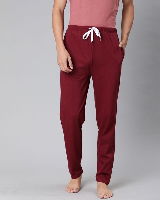 Shop Maroon Solid Trackpant-Front