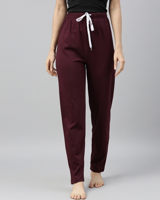 Shop Maroon Solid Trackpants-Front