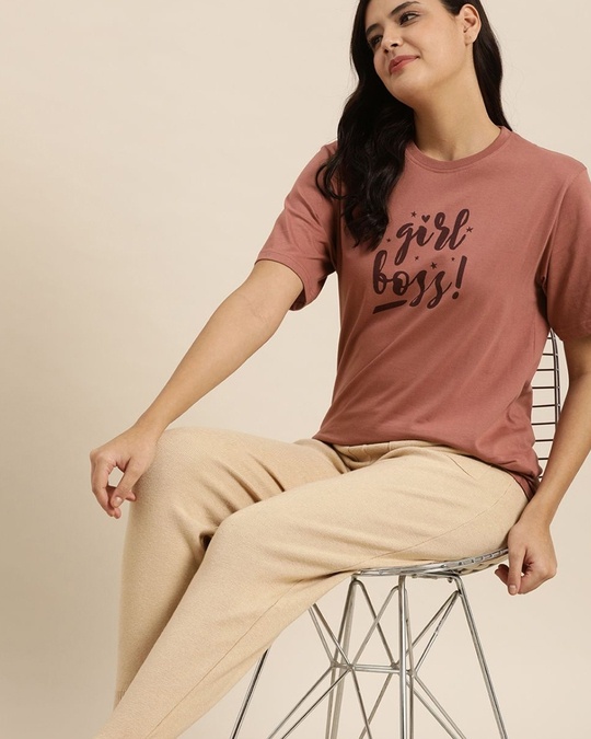 Shop Pink Typographic T Shirt-Full