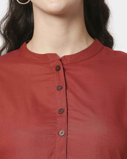 Shop Red Dahlia Mandarin Collar 3/4 th Sleeve Kurta