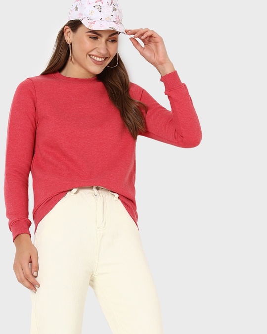 Shop Red Melange Fleece Sweatshirt-Front
