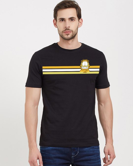 Shop Garfield: Retro Stripes Official Garfield Cotton Half Sleeves T-Shirt-Front