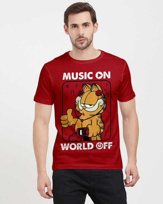 Shop Music On - Garfield OfficialHalf Sleeves Cotton T-shirt-Front