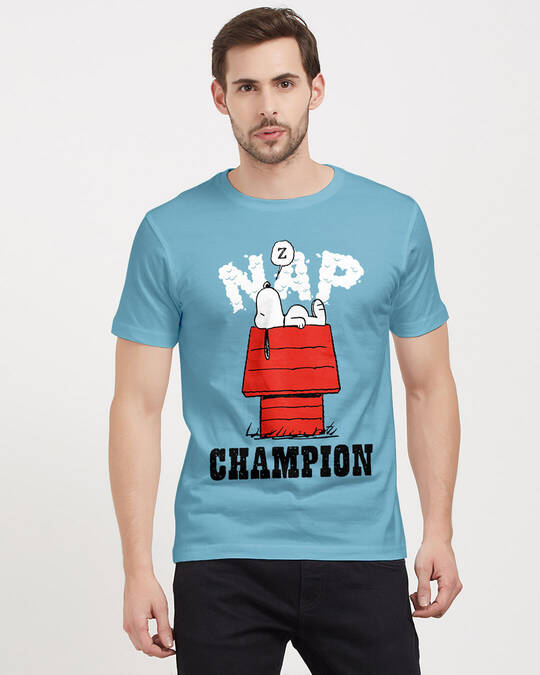 Shop Nap Champion Peanuts Official Half Sleeves Cotton T-shirt-Front