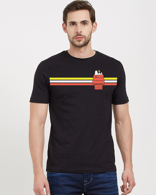 Shop Snoopy: Retro Stripes Officially Peanuts Cotton Half Sleeve T-Shirt-Front