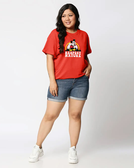 Shop Respect Nature Mickey Women's Printed Plus Boyfriend T-shirt-Design