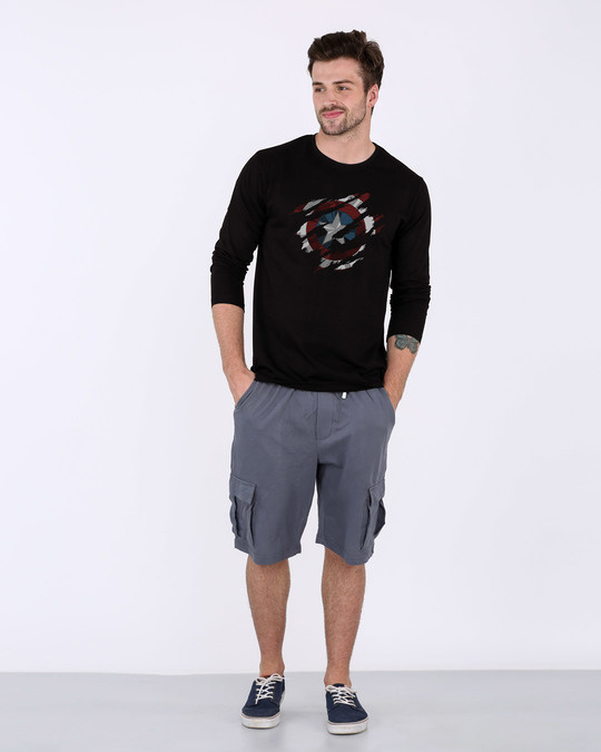 Shop Ripped Captain America Full Sleeve T-Shirt (AVL)-Full