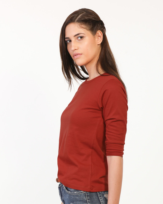 Buy Rust Orange Round Neck 3/4th Sleeve T-Shirt Online at Bewakoof