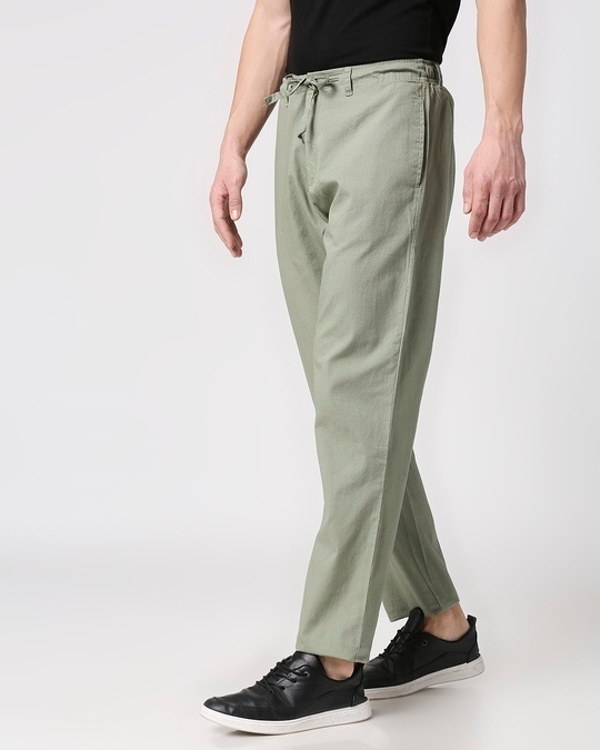 Shop Sage Green Casual Cotton Pants-Front