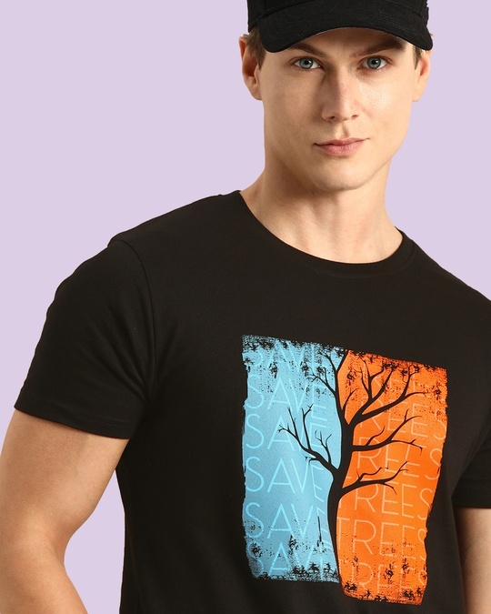 Shop Save Trees Half Sleeve T-Shirt Black-Front