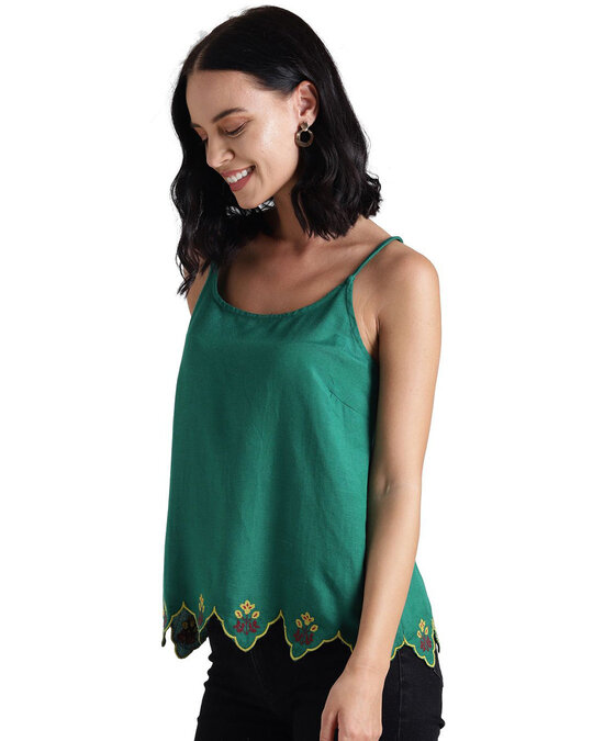Shop Women's Green Abstract Sleeveless Top-Back