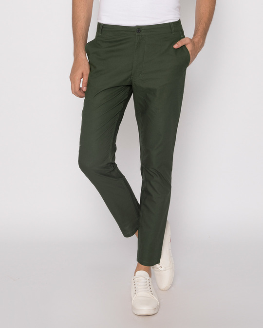 Buy Seaweed Green Lightweight Slim Oxford Pants for Men green Online at ...