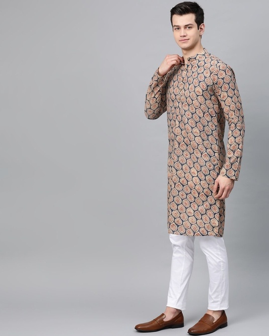 Shop Blue & Maroon Printed Straight KurtaWith pyjama-Design