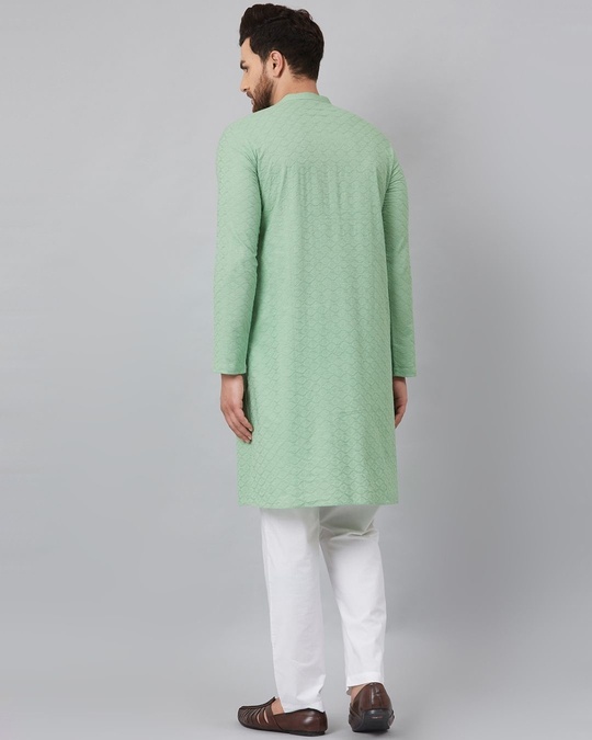 Shop Men Green Chikankari Embroidered Woven Design Straight Kurta-Back