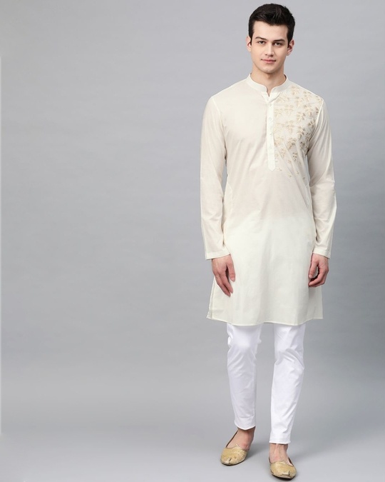 Shop Off White Embroidered Straight Kurta-Front