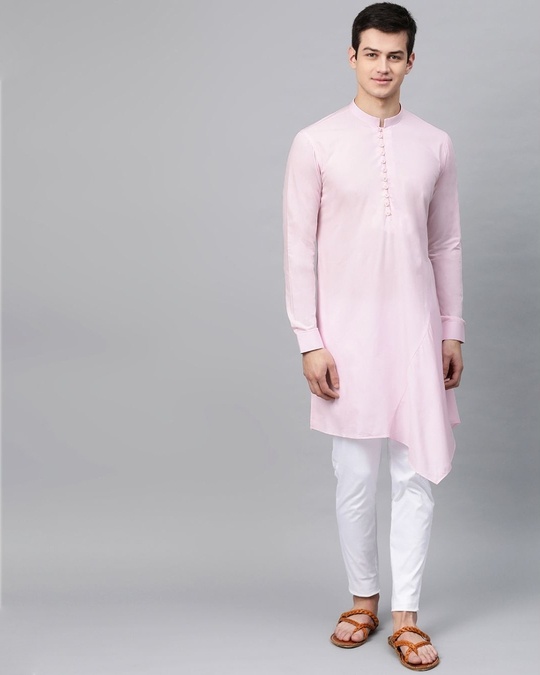 Shop Pink Solid Asymmetrical Kurta-Front