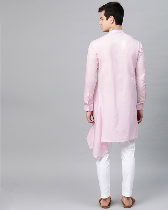 Shop Pink Solid Asymmetrical Kurta-Back